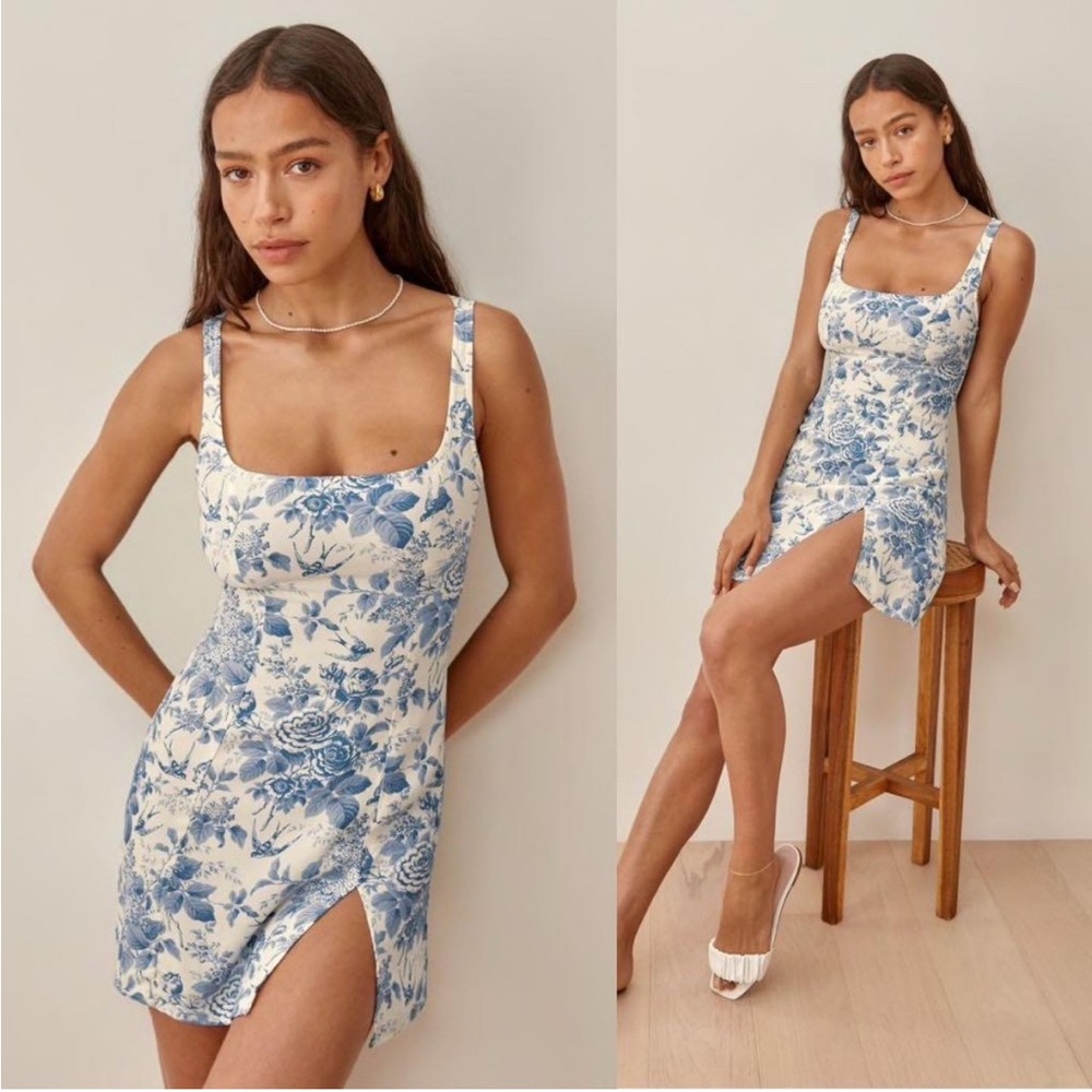 Reformation Blue Floral Noha Dress